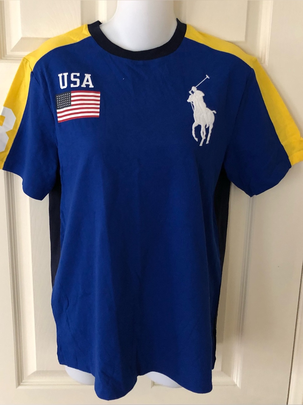 Polo Ralph Lauren Blue USA Polo Shirt with Yellow Accents boys size L14-16